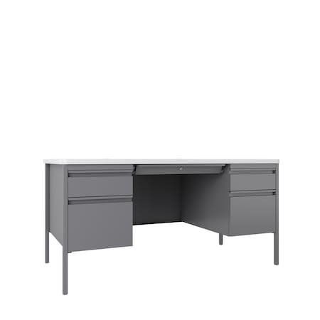 Hirsh Pedestal Desk Commercial Desks, 30 in D X 29.5 in H, 60 in W X Steel, Platinum / White 22655
